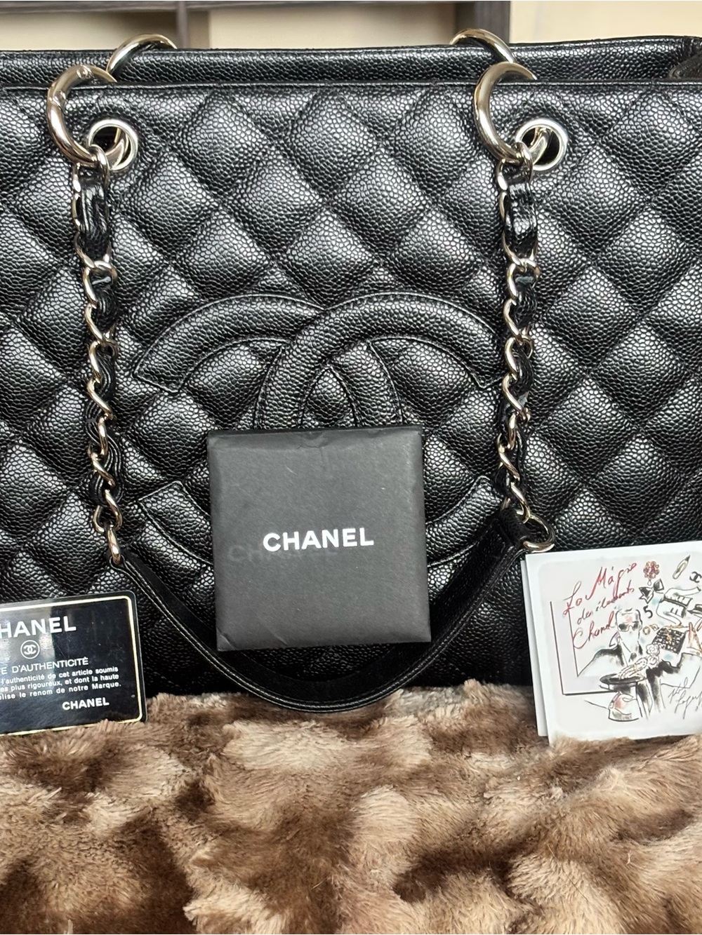 CHANEL NWT Grand Shopping Tote Black Quilted Caviar Leather W/Chain-Strap Handle - Picture 9 of 14
